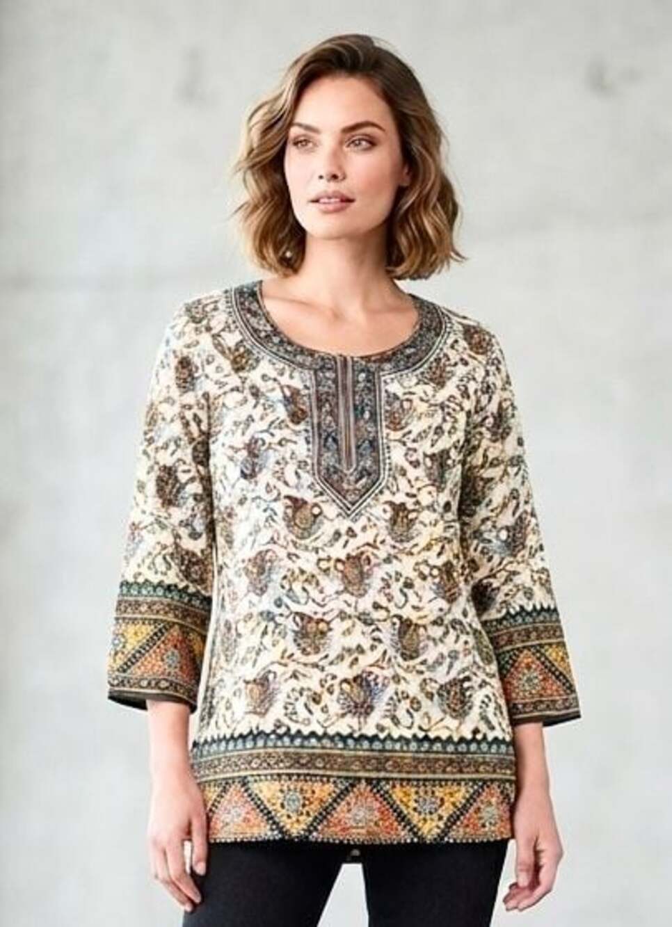 Sacred Threads Paisley Print 3/4 Sleeve Tunic Top